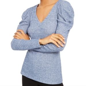 INC Womens V Sleeve Blue Knit Top